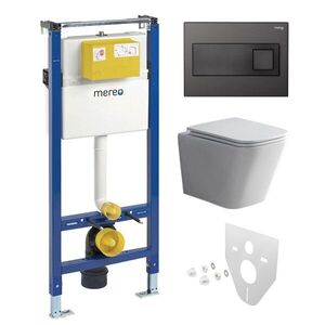 Mereo WC set Smart flush rimless WC hranaté, modul pro sádrokarton, černé hranaté tlačítko MM02NSETRT331 obraz
