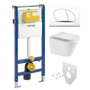 Mereo WC set Smart flush rimless WC oblé, modul pro sádrokarton, bílé oválné tlačítko MM02NSETRT510 obraz