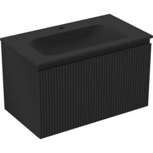 MEXEN/S Rivel koupelnová skříňka 80 cm s umyvadlem Vela, 1 šuplík, reliéf , černá mat 91A20-08047-1-BF71-W23M71 obraz