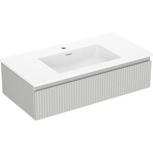 MEXEN/S Rivel koupelnová skříňka 90 cm s umyvadlem Otis, 1 šuplík, reliéf , šedá mat/bílá mat 91A20-09023-1-BF62-W18M01 obraz