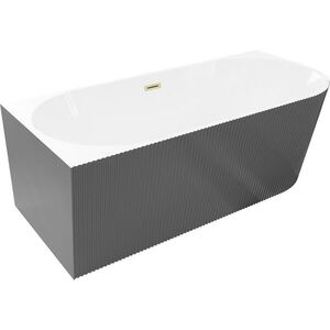 MEXEN/S Silo volně stojící rohová vana levá reliéf 150 x 75, bílá/šedá, sifon a přepad zlatá kartáčovaná 52891507562L-55 obraz