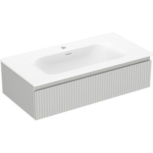 MEXEN/S Rivel koupelnová skříňka 90 cm s umyvadlem Vela, 1 šuplík, reliéf , šedá mat/bílá mat 91A20-09023-1-BF62-W23M01 obraz