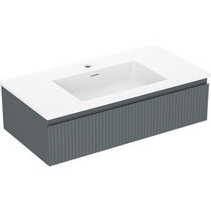 MEXEN/S Rivel koupelnová skříňka 90 cm s umyvadlem Otis, 1 šuplík, reliéf , grafit mat/bílá mat 91A20-09023-1-BF66-W18M01 obraz