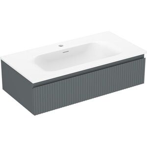 MEXEN/S Rivel koupelnová skříňka 90 cm s umyvadlem Vela, 1 šuplík, reliéf , grafit mat/bílá mat 91A20-09023-1-BF66-W23M01 obraz
