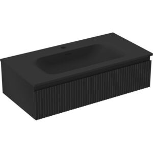 MEXEN/S Rivel koupelnová skříňka 90 cm s umyvadlem Vela, 1 šuplík, reliéf , černá mat 91A20-09023-1-BF71-W23M71 obraz