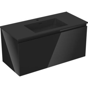 MEXEN/S Orio koupelnová skříňka 100 cm s umyvadlem Otis, 1 šuplík, černá lesk/černá mat 91A10-10047-1-BF70-W18M71 obraz