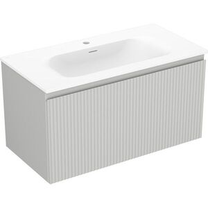 MEXEN/S Rivel koupelnová skříňka 90 cm s umyvadlem Vela, 1 šuplík, reliéf , šedá mat/bílá mat 91A20-09047-1-BF62-W23M01 obraz