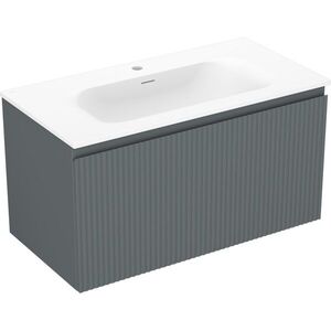 MEXEN/S Rivel koupelnová skříňka 90 cm s umyvadlem Vela, 1 šuplík, reliéf , grafit mat/bílá mat 91A20-09047-1-BF66-W23M01 obraz