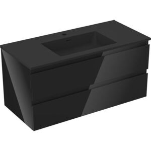 MEXEN/S Orio koupelnová skříňka 100 cm s umyvadlem Otis, 2 zásuvky, černá lesk/černá mat 91A10-10047-2-BFF70-W18M71 obraz