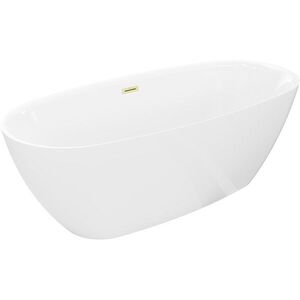 MEXEN/S Luvo Slim volně stojící vana 170 x 75, bílá, sifon a přepad zlatá kartáčovaná 52801707500-55 obraz