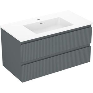 MEXEN/S Rivel koupelnová skříňka 90 cm s umyvadlem Otis, 2 zásuvky, reliéf , grafit mat/bílá mat 91A20-09047-2-BFF66-W18M0 91A20-09047-2-BFF66-W18M01 obraz