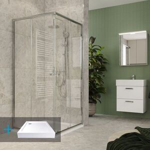 Mereo Kora Lite sprchový set: sprchový kout 80x80x185cm, chrom ALU, sklo čiré, 80 cm, vanička, sifon CK34133ZH obraz