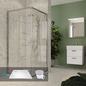 Mereo Kora Lite sprchový set: sprchový kout 80x80x185cm, chrom ALU, sklo čiré, 80 cm, vanička, sifon CK34133ZM obraz