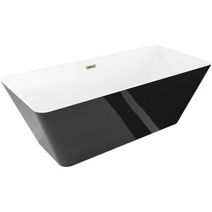 MEXEN/S Velo Slim volně stojící vana 170 x 75, bílá/černá, sifon a přepad zlatá 52811707575-50 obraz