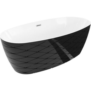 MEXEN/S Olea volně stojící vana vzor 170 x 80, bílá/černá, sifon a přepad chrom 52821708075-01 obraz