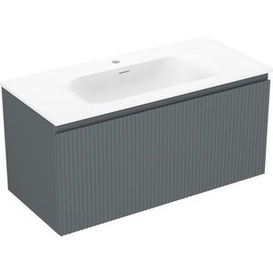 MEXEN/S Rivel koupelnová skříňka 100 cm s umyvadlem Vela, 1 šuplík, reliéf , grafit mat/bílá mat 91A20-10047-1-BF66-W23M01 obraz