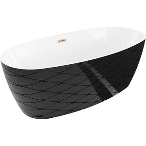 MEXEN/S Olea volně stojící vana vzor 170 x 80, bílá/černá, sifon a přepad měď kartáčovaná 52821708075-65 obraz