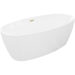 MEXEN/S Lira volně stojící vana vzor 170 x 80, bílá, sifon a přepad zlatá kartáčovaná 52831708000-55 obraz