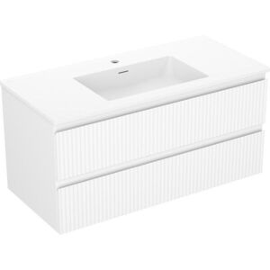 MEXEN/S Rivel koupelnová skříňka 100 cm s umyvadlem Otis, 2 zásuvky, reliéf , bílá mat 91A20-10047-2-BFF01-W18M01 obraz