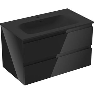 MEXEN/S Orio koupelnová skříňka 80 cm s umyvadlem Vela, 2 zásuvky, černá lesk/černá mat 91A10-08047-2-BFF70-W23M71 obraz