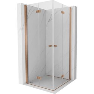 MEXEN/S Mist-F Duo sprchový kout skládací dveře 75 x 75, transparent, měď kartáčovaná 8A6-075L-075P-65-00 obraz