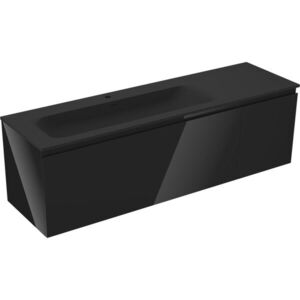 MEXEN/S Orio koupelnová skříňka 160 cm s umyvadlem Vela levá, 1S, 1D, černá lesk/černá mat 91A13-16047-3-BBFF70-W23L71 obraz