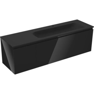 MEXEN/S Orio koupelnová skříňka 160 cm s umyvadlem Vela pravá, 1S, 1D, černá lesk/černá mat 91A13-16047-3-BBFF70-W23P71 obraz
