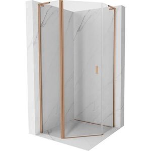 MEXEN/S Mist L sprchový kout pětiboký křídlový 90 x 90, transparent, měď kartáčovaná 8A8L-090-090-65-00 obraz
