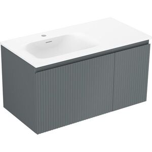 MEXEN/S Rivel koupelnová skříňka 90 cm s umyvadlem Vela levá, 1S, 1D, reliéf, grafit mat/bílá mat 91A23-09047-3-BBFF66-W23L01 obraz