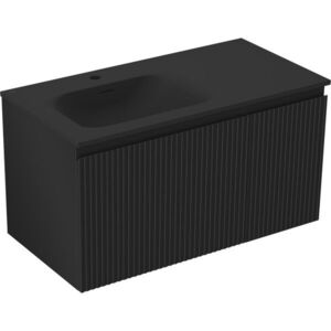 MEXEN/S Rivel koupelnová skříňka 90 cm s umyvadlem Vela levá, 1S, 1D, reliéf, černá mat 91A23-09047-3-BBFF71-W23L71 obraz