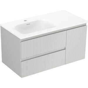 MEXEN/S Rivel koupelnová skříňka 90 cm s umyvadlem Vela levá, 2S, 1D, reliéf, šedá mat/bílá mat 91A23-09047-3-BBFFF62-W23L01 obraz