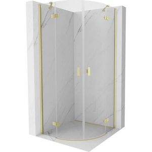 MEXEN/S Mist sprchový kout čtvrtkruh, křídlové 80 x 80, transparent, zlato kartáčovaná 8A33-080-080-55-00 obraz