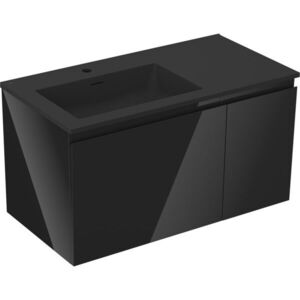 MEXEN/S Orio koupelnová skříňka 90 cm s umyvadlem Otis levá, 1S, 1D, černá lesk/černá mat 91A13-09047-3-BBFF70-W18L71 obraz