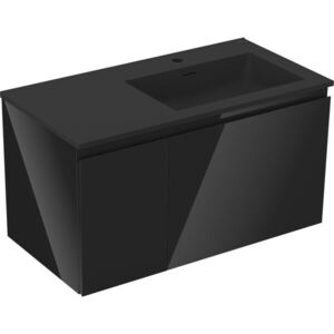 MEXEN/S Orio koupelnová skříňka 90 cm s umyvadlem Otis pravá, 1S, 1D, černá lesk/černá mat 91A13-09047-3-BBFF70-W18P71 obraz