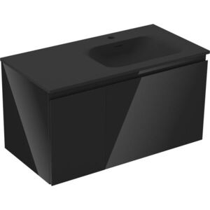 MEXEN/S Orio koupelnová skříňka 90 cm s umyvadlem Vela pravá, 1S, 1D, černá lesk/černá mat 91A13-09047-3-BBFF70-W23P71 obraz