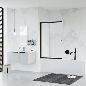 HOPA Vanová zástěna EASY SLIDE BLACK NEW Barva rámu Černá matná, Rozměr A 100, Rozměr C 150, Směr zavírání Univerzální Levé / Pravé, Výplň Čiré bezpečnostní sklo 5 mm BCEASL100BCN obraz