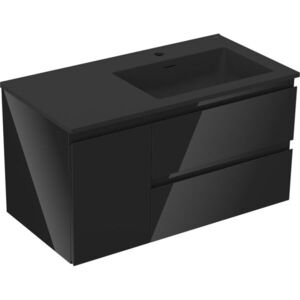 MEXEN/S Orio koupelnová skříňka 90 cm s umyvadlem Otis pravá, 2S, 1D, černá lesk/černá mat 91A13-09047-3-BBFFF70-W18P71 obraz
