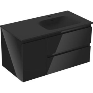 MEXEN/S Orio koupelnová skříňka 90 cm s umyvadlem Vela pravá, 2S, 1D, černá lesk/černá mat 91A13-09047-3-BBFFF70-W23P71 obraz