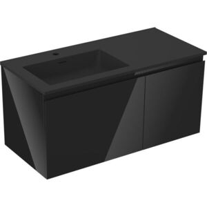 MEXEN/S Orio koupelnová skříňka 100 cm s umyvadlem Otis levá, 1S, 1D, černá lesk/černá mat 91A13-10047-3-BBFF70-W18L71 obraz