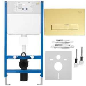 REA/S Podomítkový WC systém K011A-Q + tlačítka I Brush Gold KPL-E9560 obraz