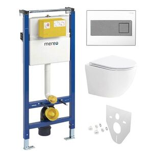 Mereo WC set Smart flush rimless WC oblé, modul pro sádrokarton, bílé hranaté tlačítko MM02NSETRT230 obraz