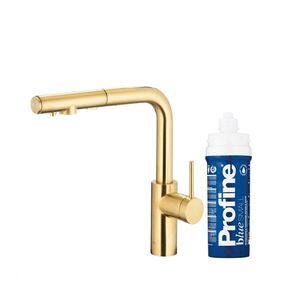 KFA Baterie Duero pure basic pull-out, filtr. s otočnou výtokovou armaturou, broušené světlé zlato + profine blue 6623-113-39 obraz