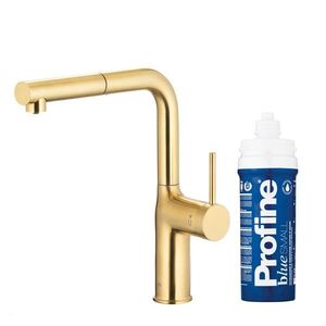 KFA Duero pure move pull-out, filtrující s otočnou výtokovou armaturou, broušené světlé zlato + profine blue s 6623-423-39 obraz