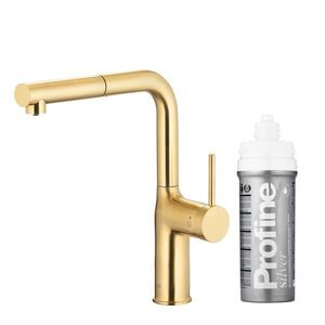 KFA Duero pure move pull-out, filtrující s otočnou výtokovou armaturou, broušené světlé zlato + profine silver 6623-424-39 obraz