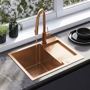 REA/S Ocelový dřez Paul BRUSH COPPER s kuchyňskou baterií KPL-06017 obraz