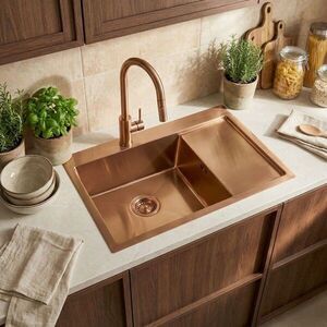 REA/S Ocelový dřez Fin BRUSH COPPER s kuchyňskou baterií KPL-06018 obraz