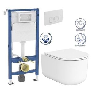 GEBERIT DuofixBasic s bílým tlačítkem DELTA50 + WC CERSANIT INTRO PRO OVAL /VÍROVÉ SPLACH/+ SEDÁTKO 458.103.00.2 50BI IR1 obraz