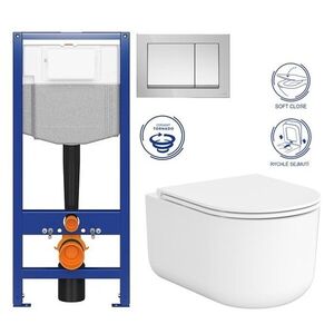 CERSANIT/S CERSANIT předstěnový instalační systém s tlačítkem chrom K97-509 + WC CERSANIT INTRO PRO OVAL /VÍROVÉ SPLACH/+ SEDÁTKO K97-526 509 IR1 obraz