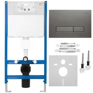 REA Podomítkový WC systém K011A-Q + tlačítka I Brush Titan KPL-E0634 obraz