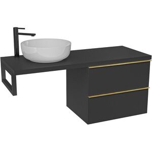 CERANO Koupelnová skříňka Velora černá matná, úchytka zlatá + deska pod umyvadlo Navira Pro 36 mm + konzole černá 120x56, 6x46, 5 CER-667862 obraz